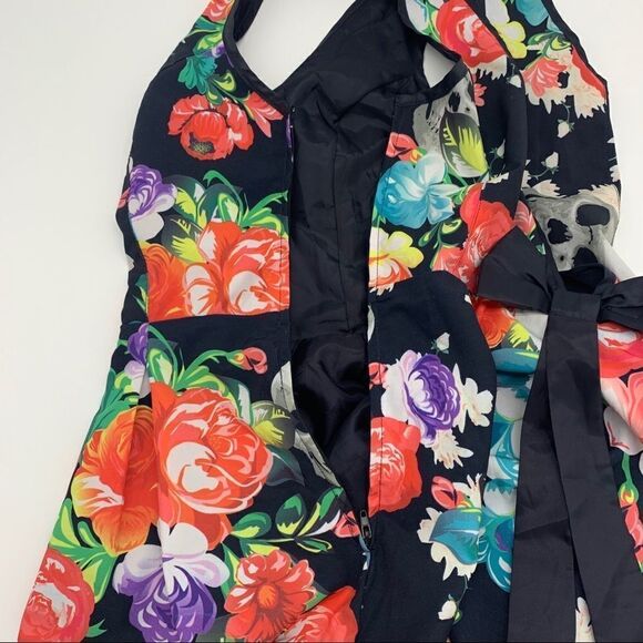 JF Skull & Floral Low V Neck Dress Sz M - Picture 7 of 12
